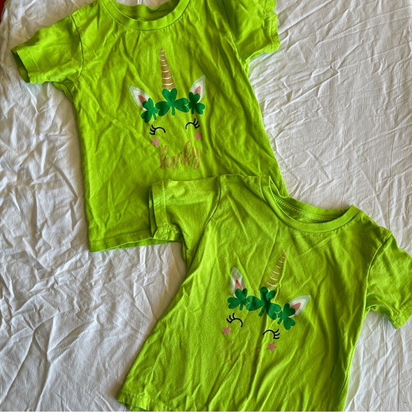 Set of 2 size 4t March St Patricks day unicorn shorts short sleeve bright green - Picture 5 of 5